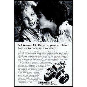 1975 Nikon Nikkormat EL SLR Camera Vintage Print Ad Film Photography Wall Art